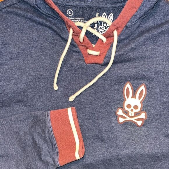 Psycho Bunny Standard Fit Hooded Hoodie Lacer Laces Hockey Style Sweatshirt L - Picture 2 of 4